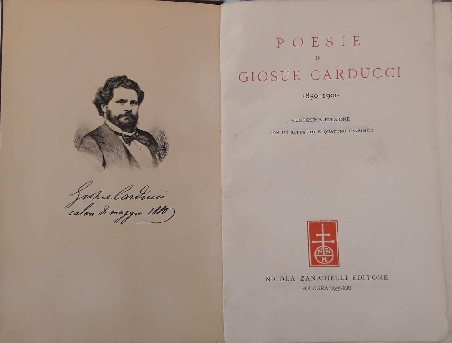 Poesie di Giosue Carducci (1850-1900) con un ritratto e quattro facsimili - copertina