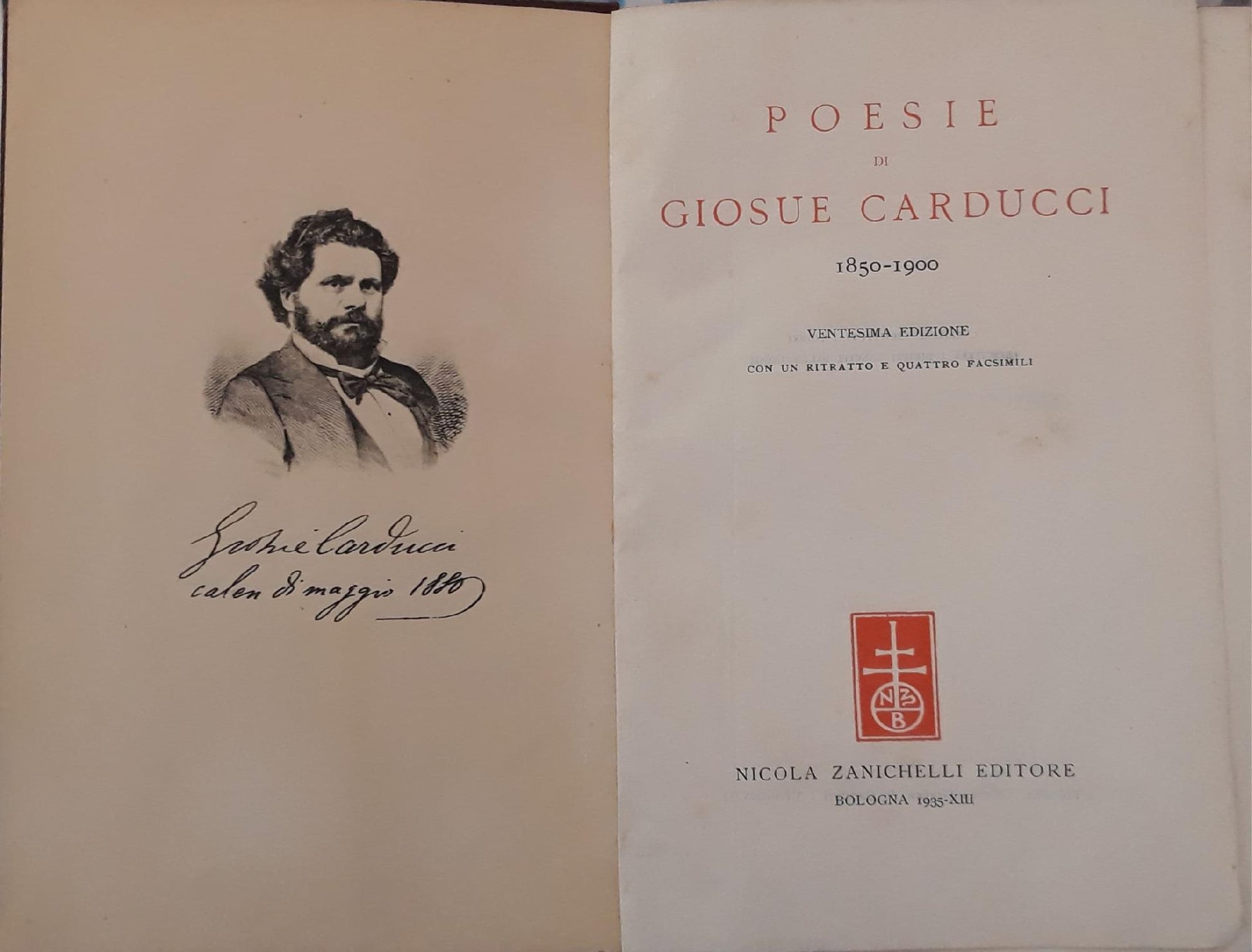 Poesie di Giosue Carducci (1850-1900) con un ritratto e quattro facsimili - copertina
