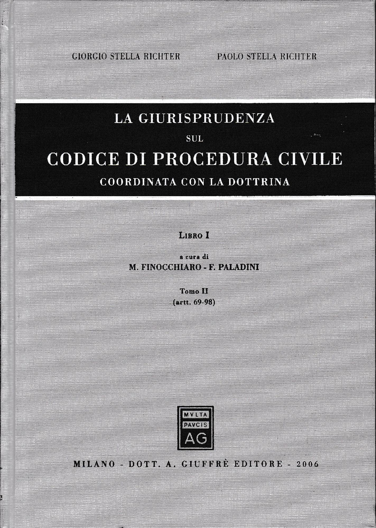 La giurisprudenza del Codice di Procedura Civile Libro 1, tomo 2: artt. 69-98 - copertina