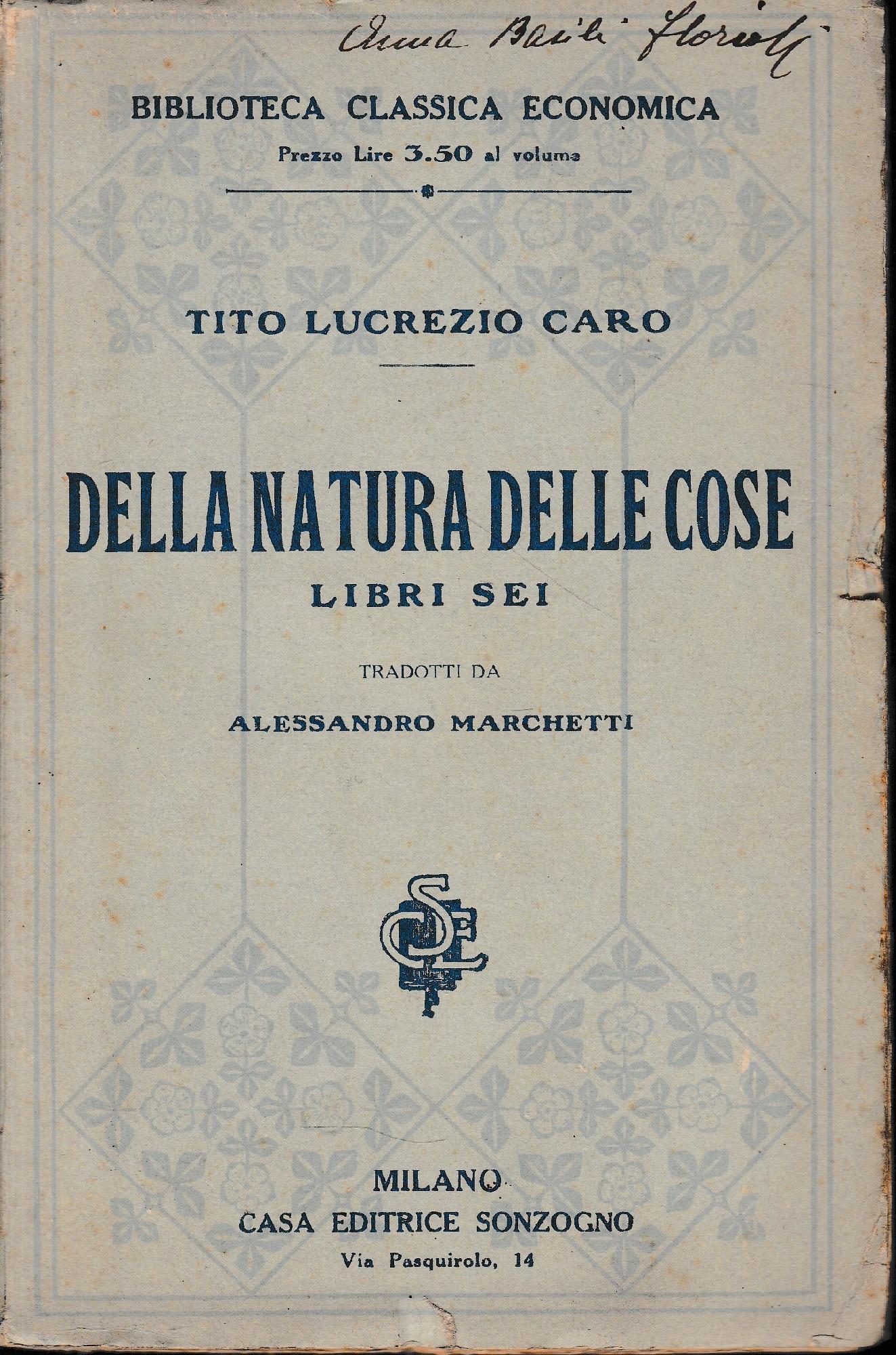Della natura delle cose. Libri sei - copertina