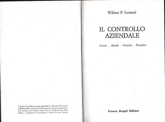 Il controllo aziendale. Sistemi - metodi - Tecniche - Procedure - copertina