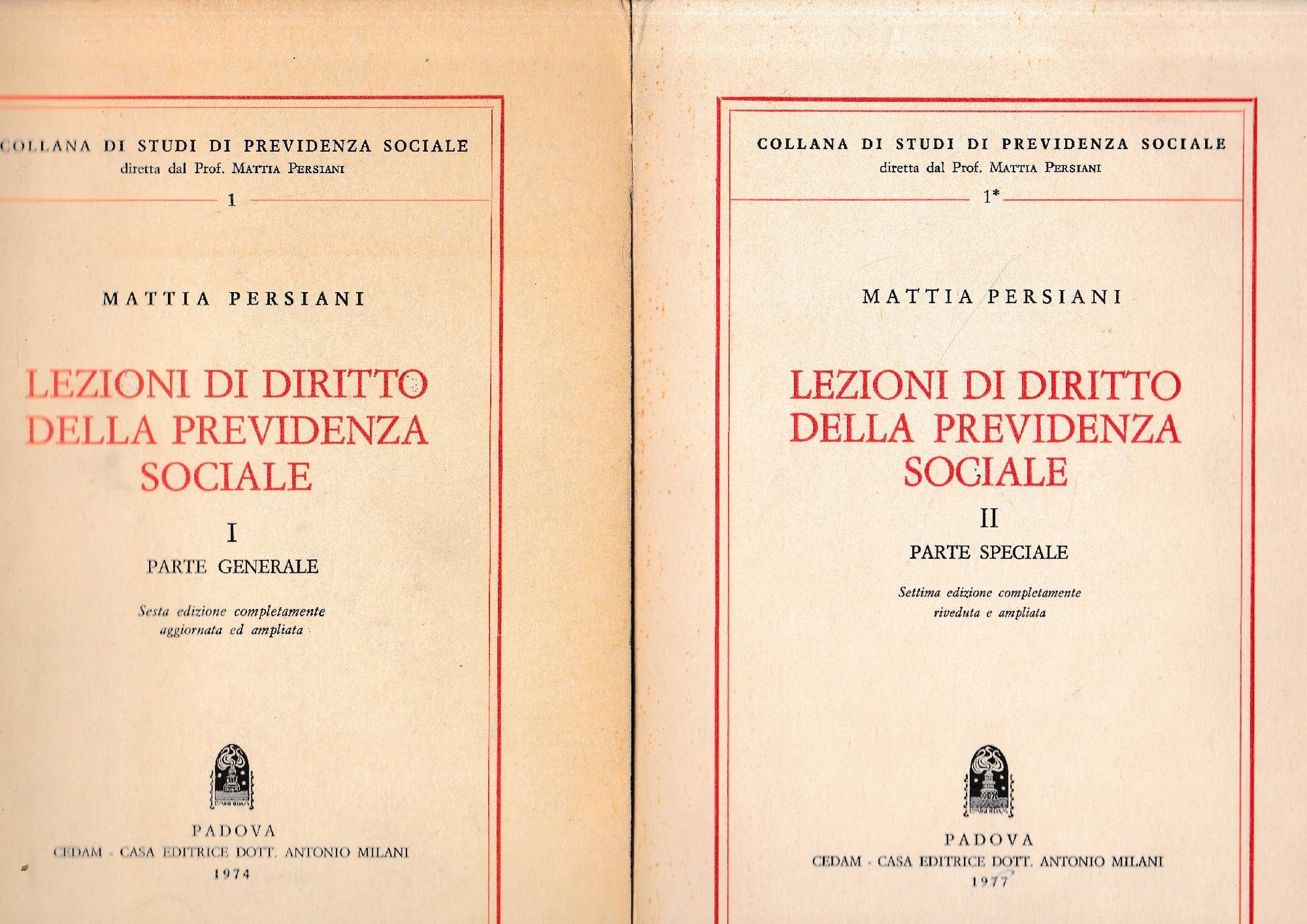 Lezioni di Diritto della Previdenza Sociale. I parte generale. II parte speciale. - copertina