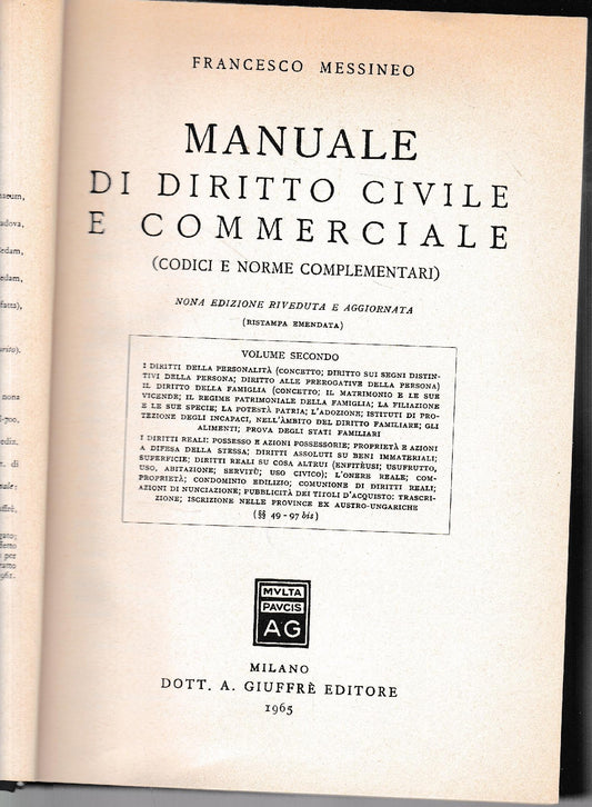 Manuale di diritto civile e commerciale. I diritti della personalità. Il diritto della famiglia. I diritti reali (49-97 bis) (Vol. 2) - copertina