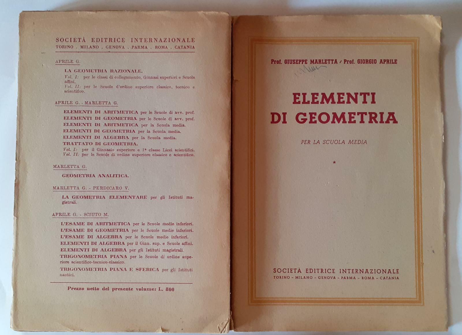 Elementi di Geometria per la scuola media - copertina