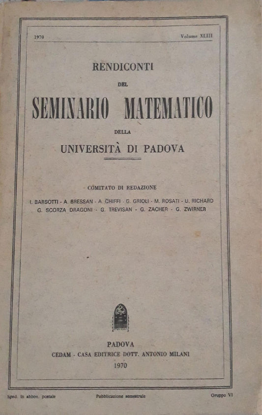 Rendiconti del seminario matematico della università di Padova (volume XLIII 1970) - copertina