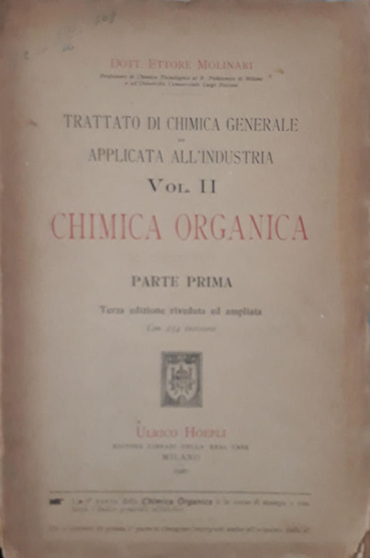Trattato di chimica generale ed applicata all'industria (vol.II) - Chimica organica (parte prima) - copertina