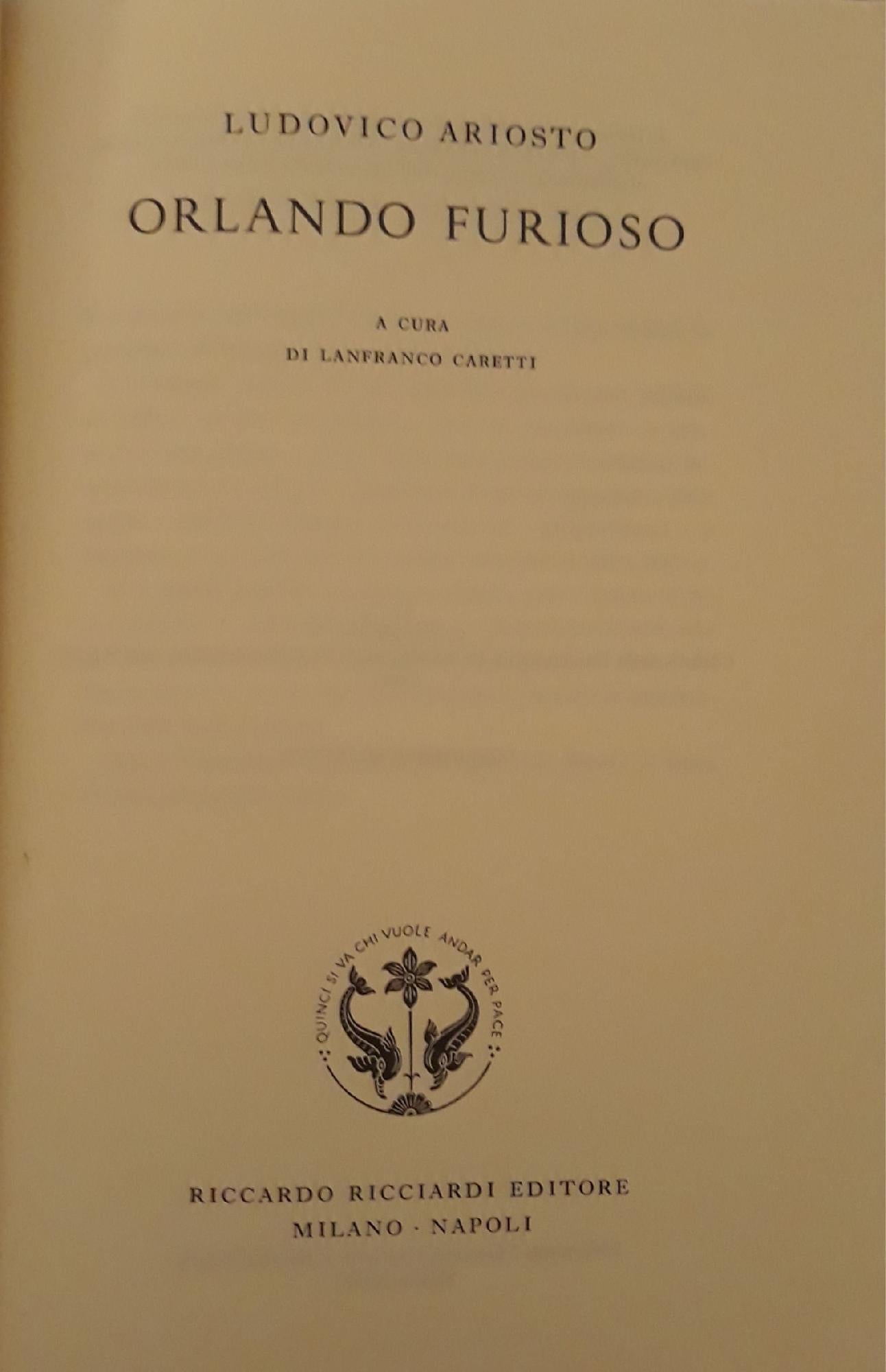 La letteratura italiana Ricciardi: Orlando furioso - copertina