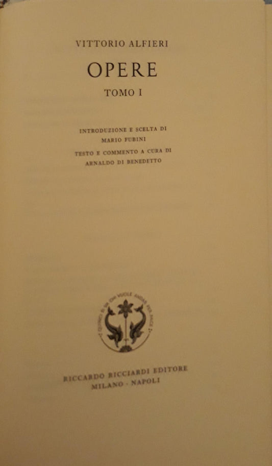 La letteratura italiana Ricciardi: Opere (Tomo I) - copertina