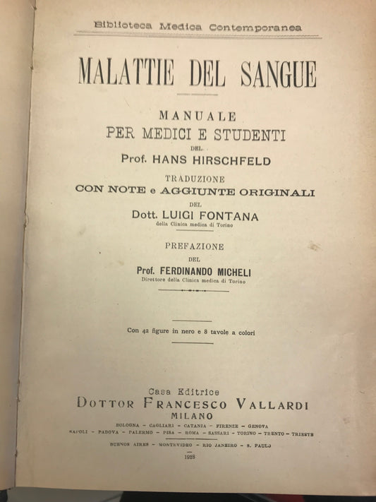 Malattie del sangue. Manuale per medici e studenti - copertina
