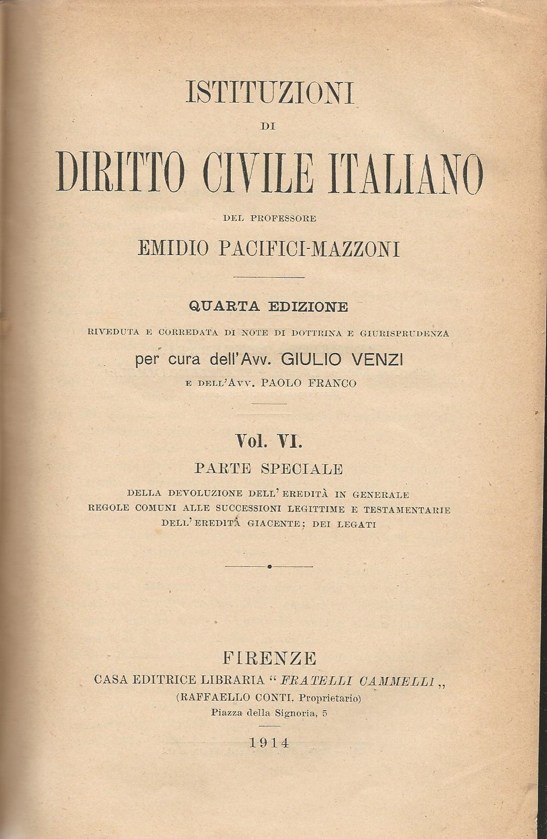 Istituzioni di diritto civile italiano. Vol VI - copertina