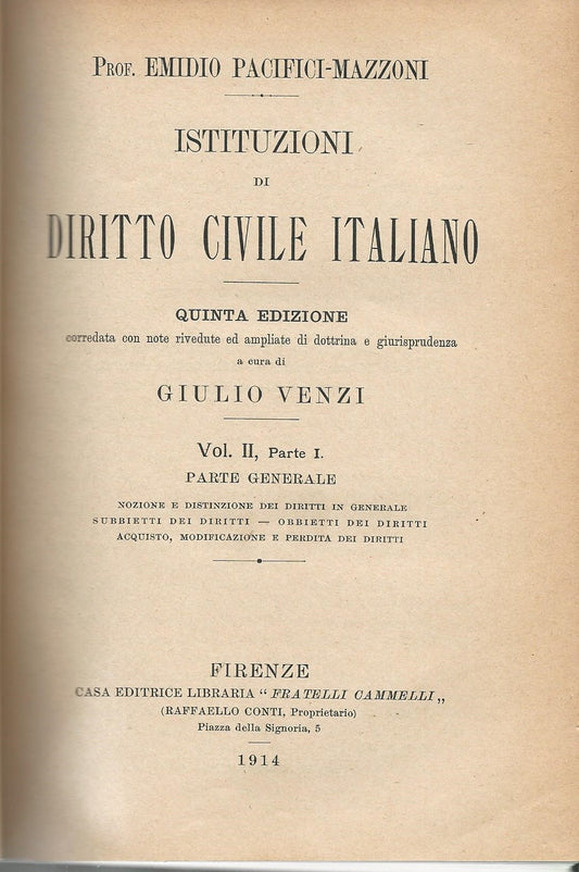 Istituzioni di diritto civile italiano. Vol II,parte I - copertina