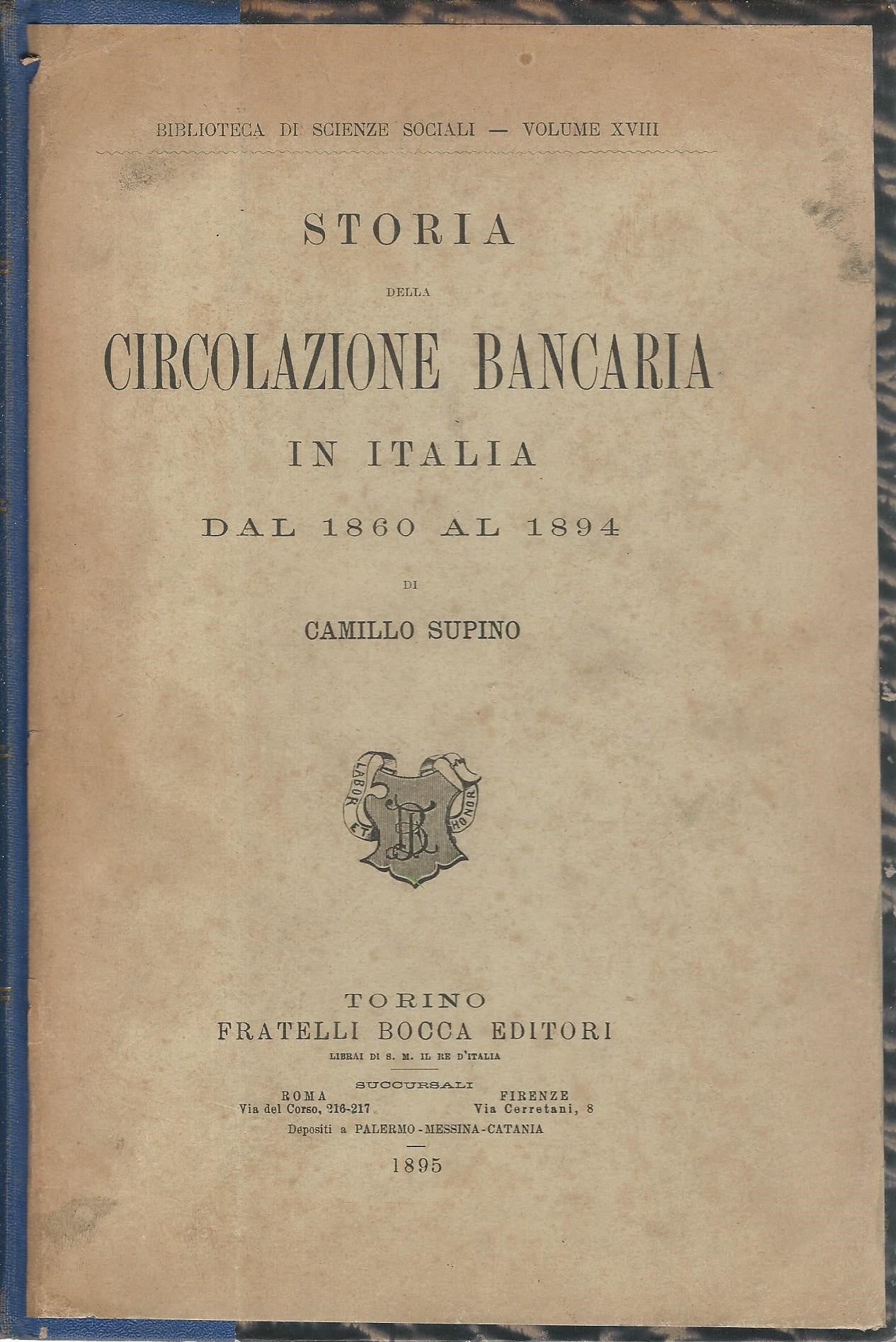 Storia della circolazione bancaria in Italia dal 1860 al 1894 - copertina