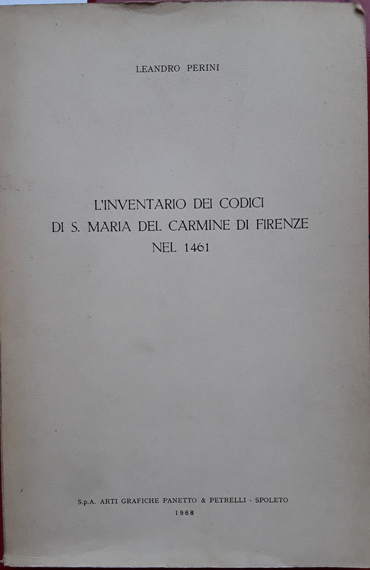 L'inventario dei codici di S. Maria del Carmine di Firenze nel 1461 - copertina