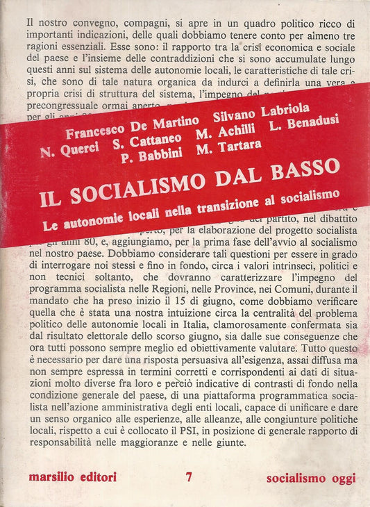 Il socialismo dal basso. Le autonomie locali nella transizione al socialismo - copertina