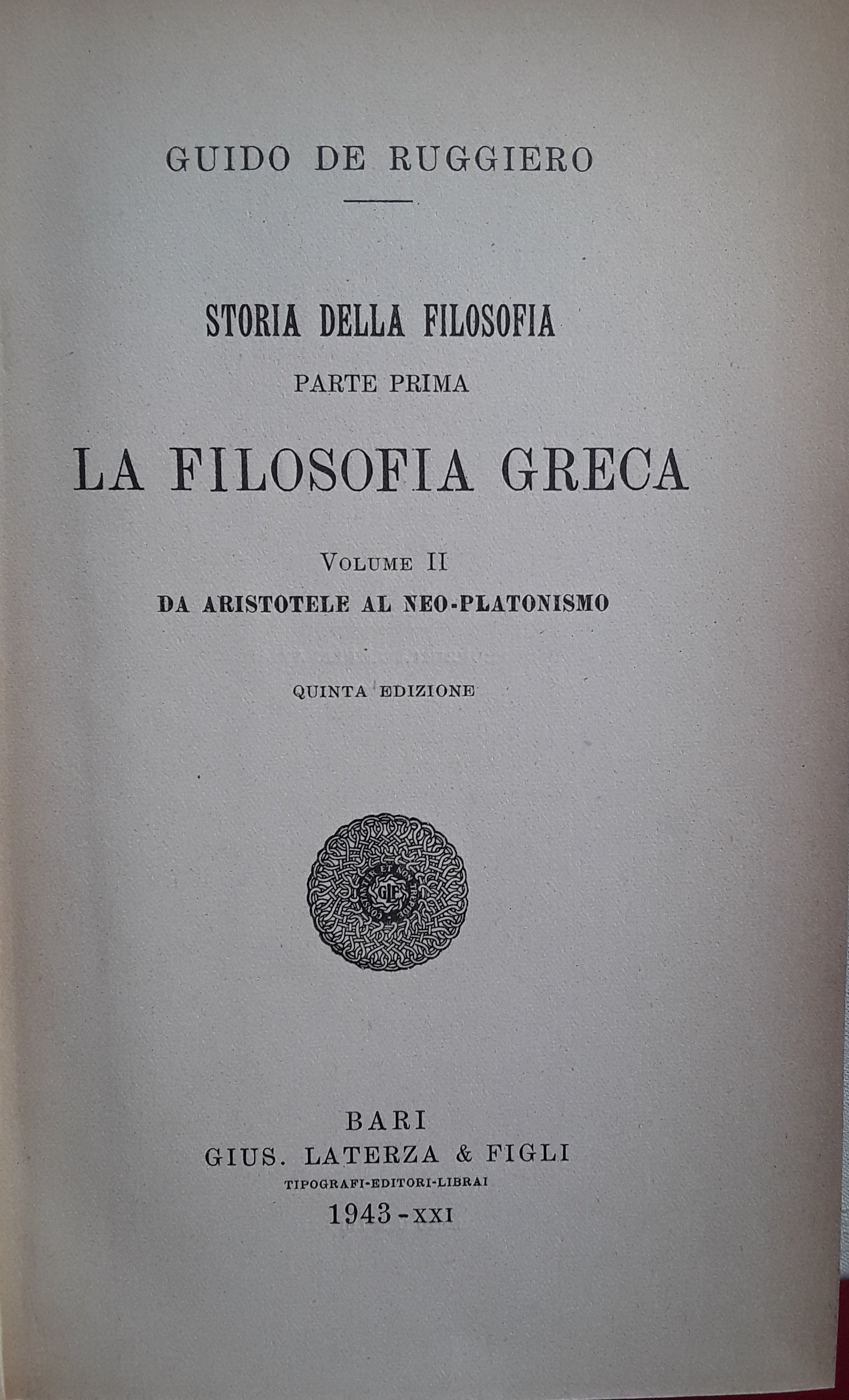 Storia della filosofia. Parte prima. La filosofia greca. Volumi 1-2 - copertina