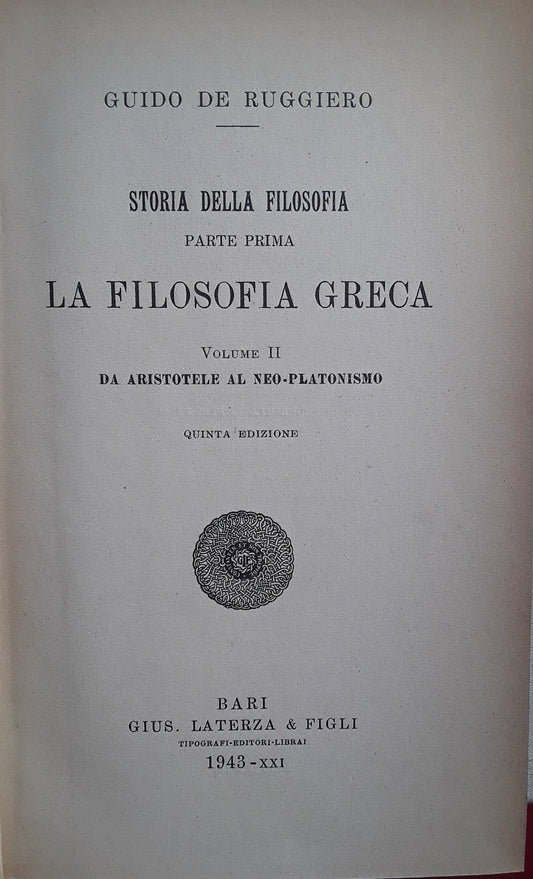 Storia della filosofia. Parte prima. La filosofia greca. Volumi 1-2 - copertina