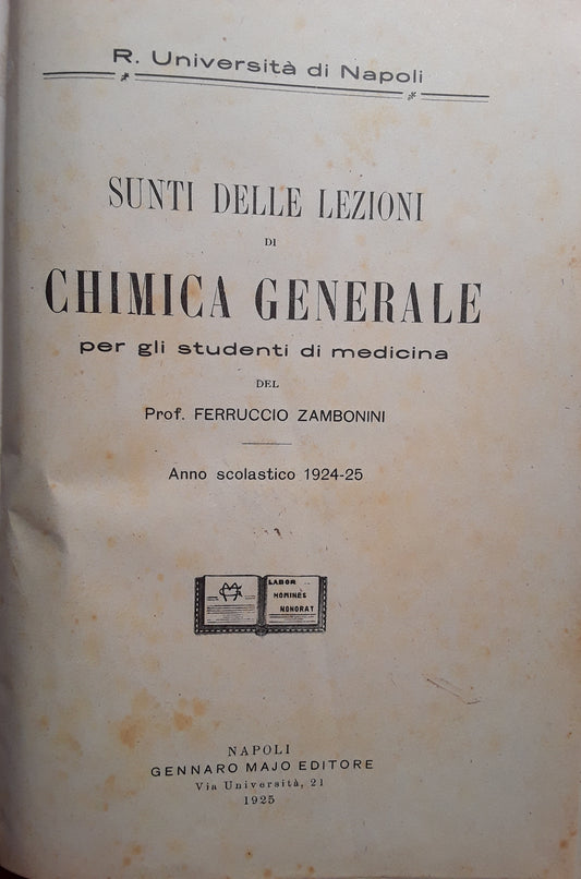 Sunti delle lezioni di chimica generale per gli studenti di medicina - copertina