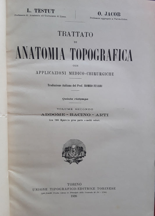 Trattato di anatomia topografica. Volumi 1-2 - copertina