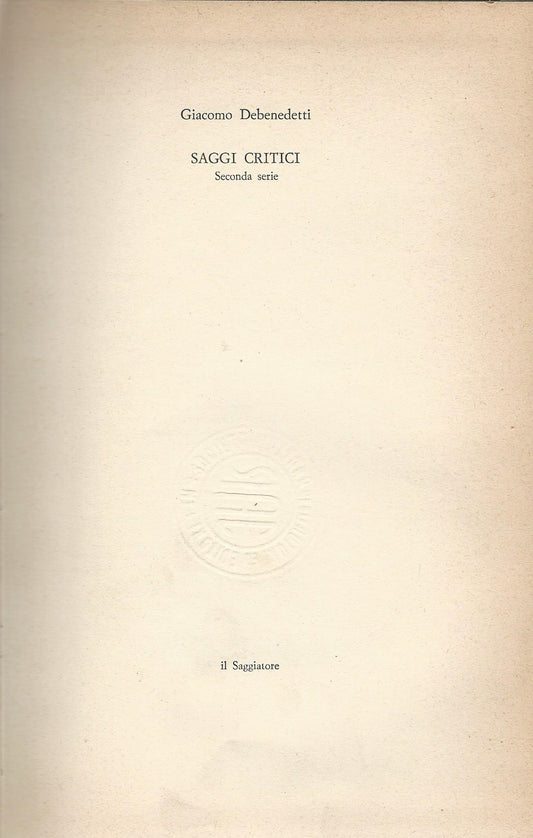 Saggi critici. Seconda serie. - copertina