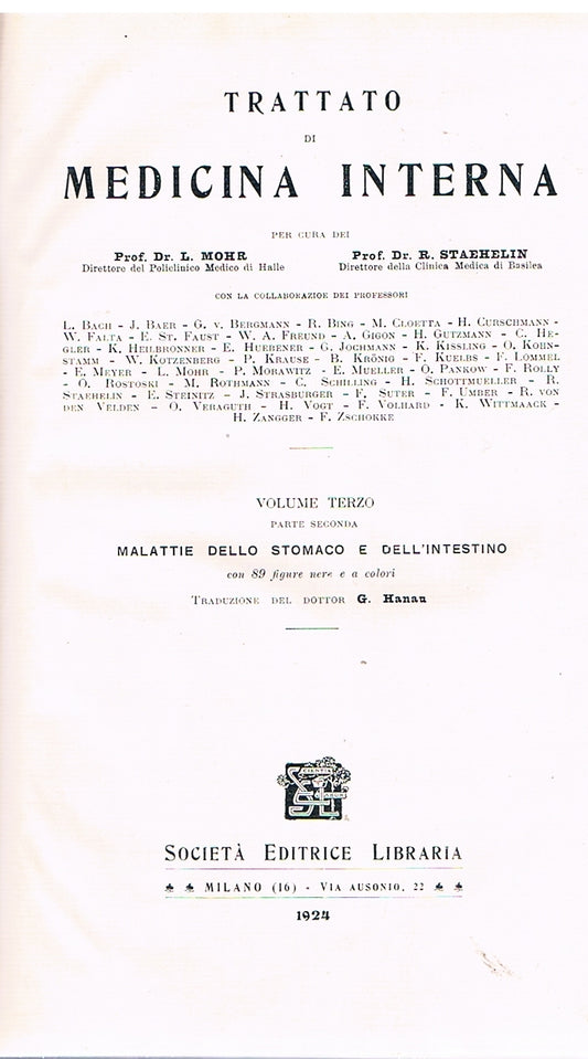 Trattato di medicina interna. Volume terzo. Parte seconda: Malattie dello stomaco e dell'intestino - copertina