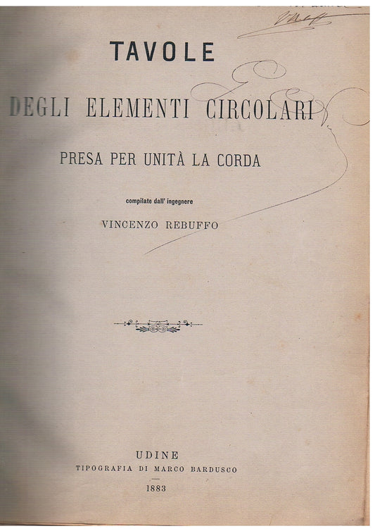 Tavole degli elementi circolari presa per unità la corda - copertina