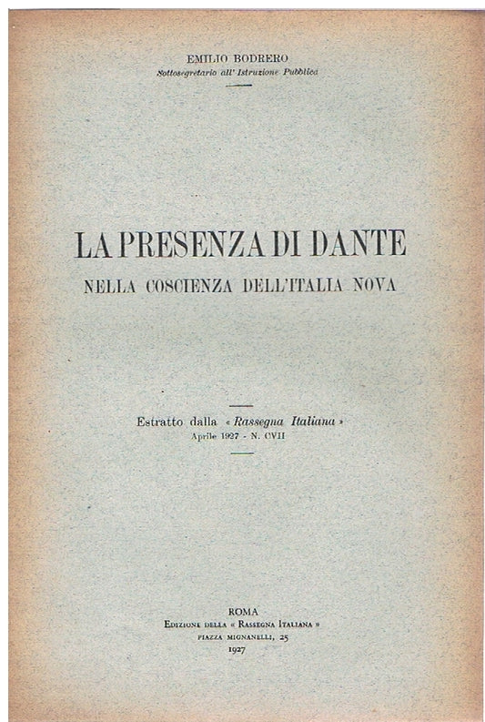 La presenza di Dante nella coscienza dell'Italia nova - copertina