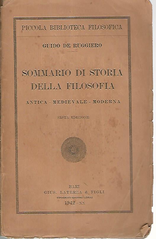 Sommario di storia della filosofia antica - medievale - moderna - copertina