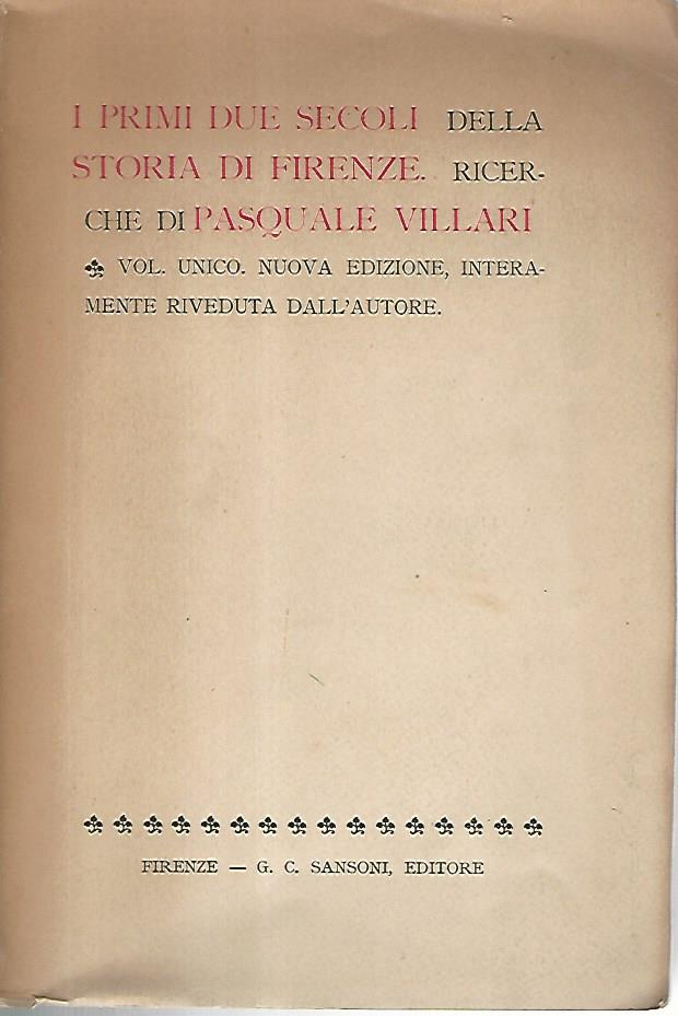 I primi due secoli della storia di Firenze - copertina