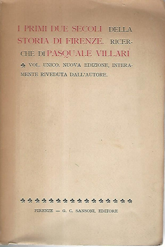 I primi due secoli della storia di Firenze - copertina