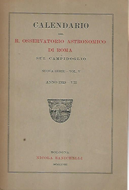 Calendario del  R. osservatorio astronomico di Roma sul Campidoglio - copertina