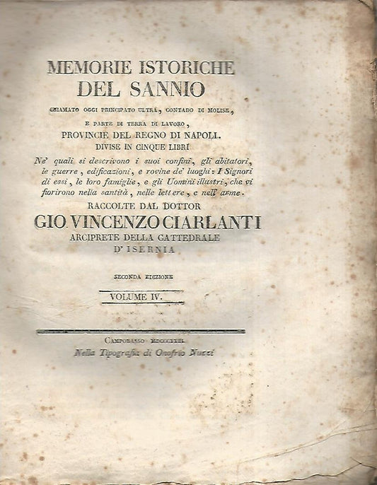 Memorie istoriche del Sannio - copertina
