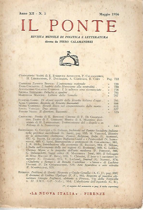 Il Ponte rivista mensile di politica e letteratura. Maggio 1956 - copertina