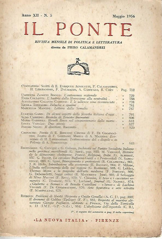 Il Ponte rivista mensile di politica e letteratura. Maggio 1956 - copertina