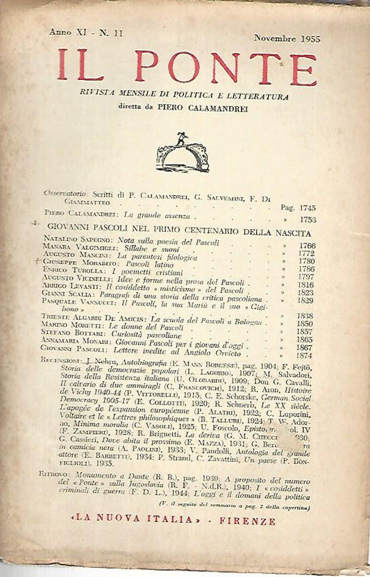 Il Ponte rivista mensile di politica e letteratura. Novembre 1955 - copertina