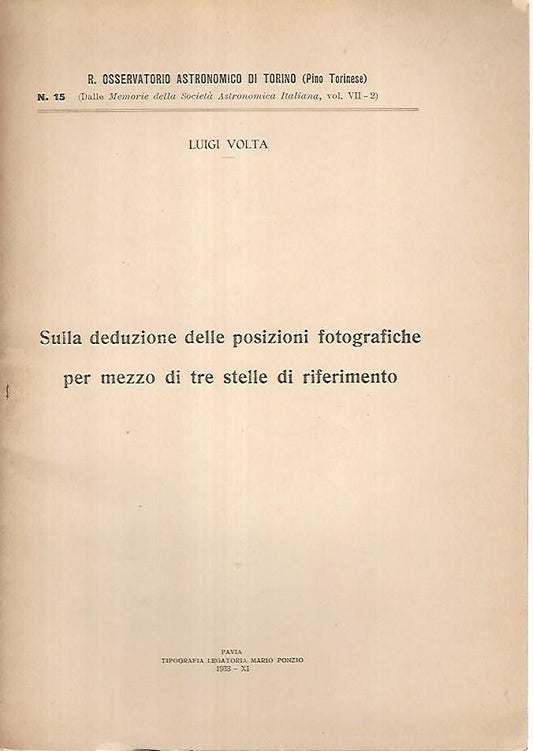 Sulla deduzione delle posizioni fotografiche per mezzo di tre stelle di riferimento - copertina