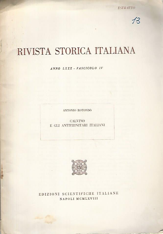 Rivista storia italiana. Anno LXX fascicolo IV. Estratto - copertina