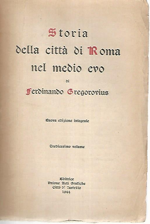 Storia della città di Roma nel medio evo. Volume tredicesimo - copertina