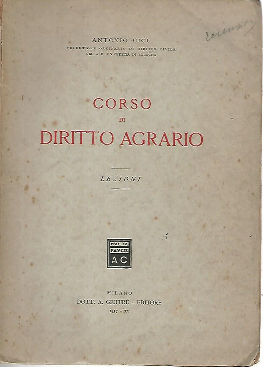 Corso di diritto agrario. Lezioni - copertina