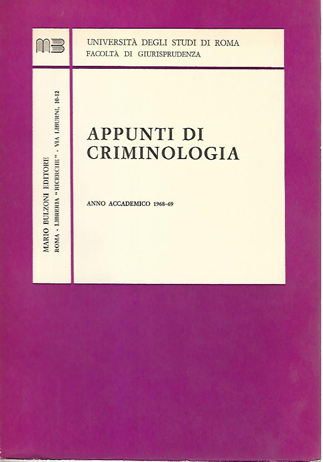 Appunti di criminologia. Anno accademico 1968-69 - copertina