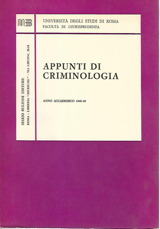 Appunti di criminologia. Anno accademico 1968-69 - copertina