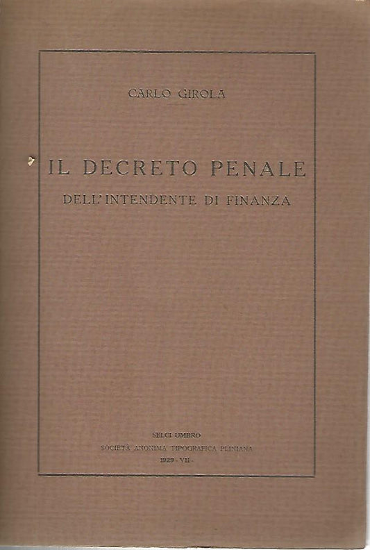 Il decreto penale dell'intendente di finanza - copertina