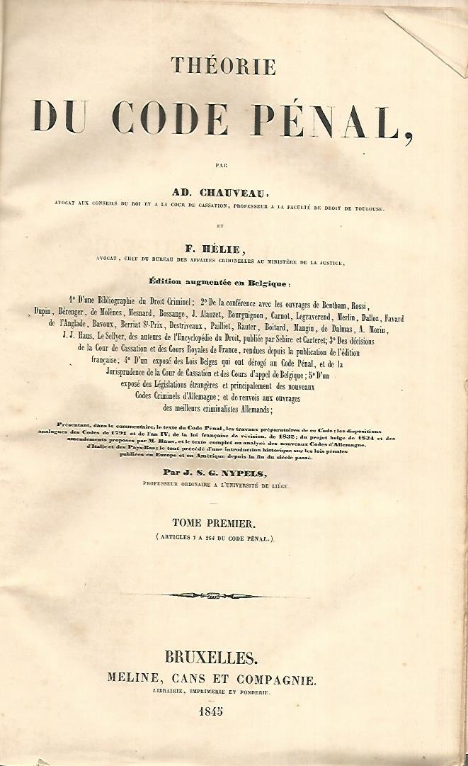 Theorie du code penale. Volume 1 - copertina