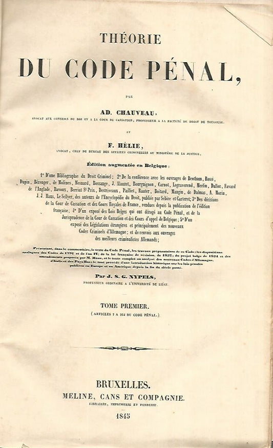 Theorie du code penale. Volume 1 - copertina