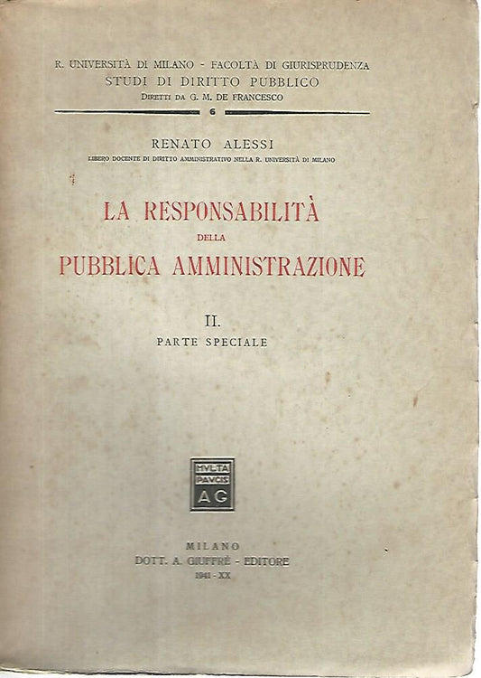 La responsabilità della pubblica amministrazione. II. Parte speciale - copertina