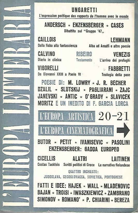 L'Europa letteraria. L'Europa artistica. L'Europa cinematografica. Anno IV n. 20-21 - copertina