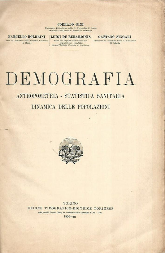 Demografia. Antropometria-Statistica sanitaria- Dinamica delle popolazioni - copertina