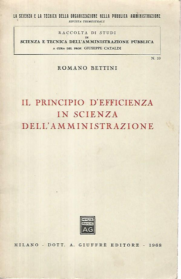 Il principio d'efficienza in scienza dell'amministrazione - copertina