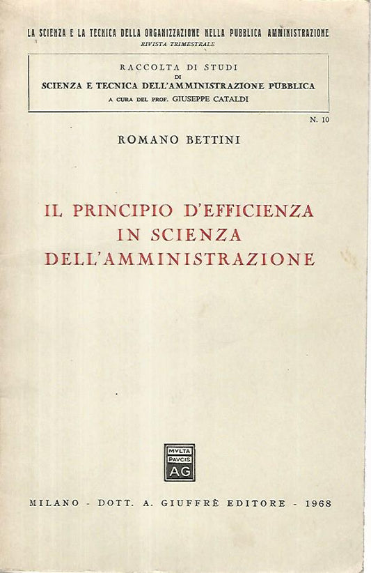 Il principio d'efficienza in scienza dell'amministrazione - copertina