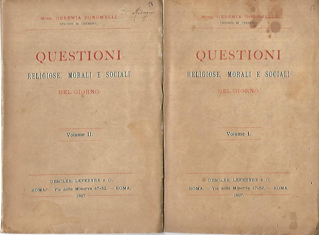 Questioni religiose,morali e sociali del giorno. Volumi 1-2 - copertina