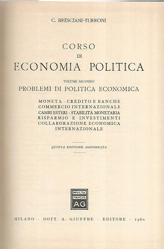 Corso di economia politica. Volume secondo - copertina